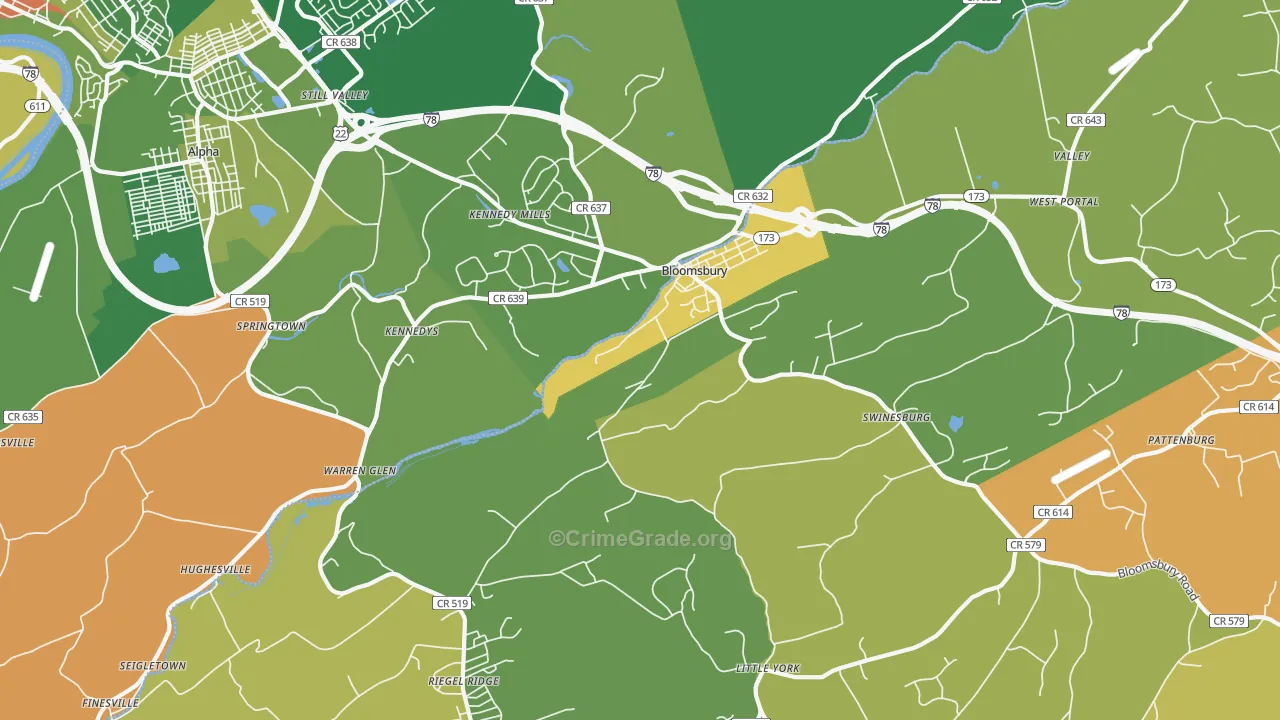 Bloomsbury, NJ Map of Murder Rates
