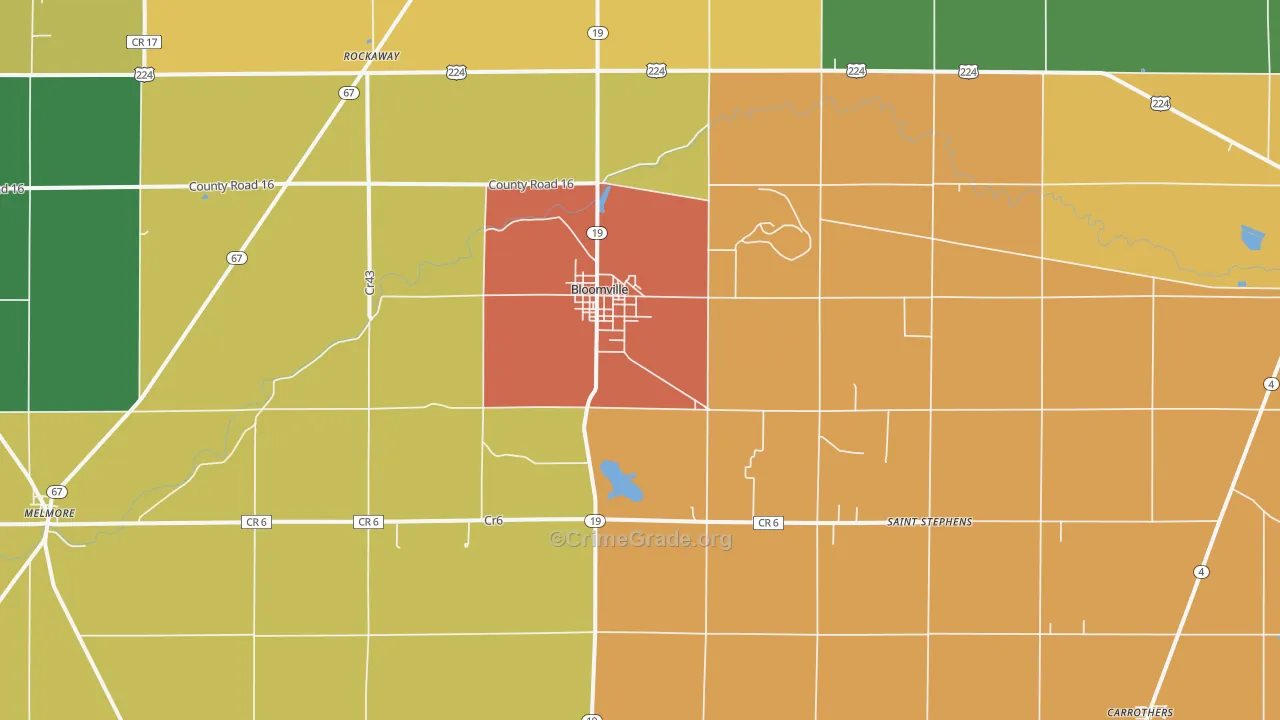 Bloomville, OH Map of Murder Rates
