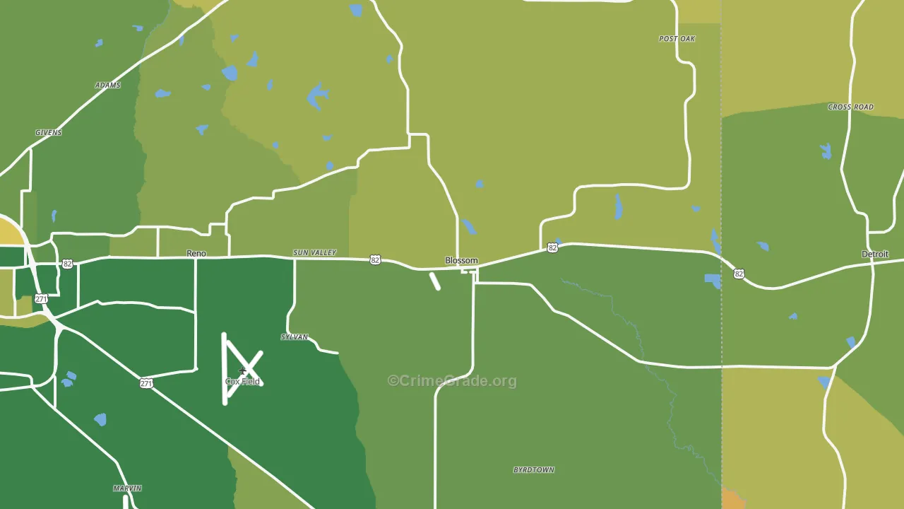 Blossom, TX Map of Murder Rates