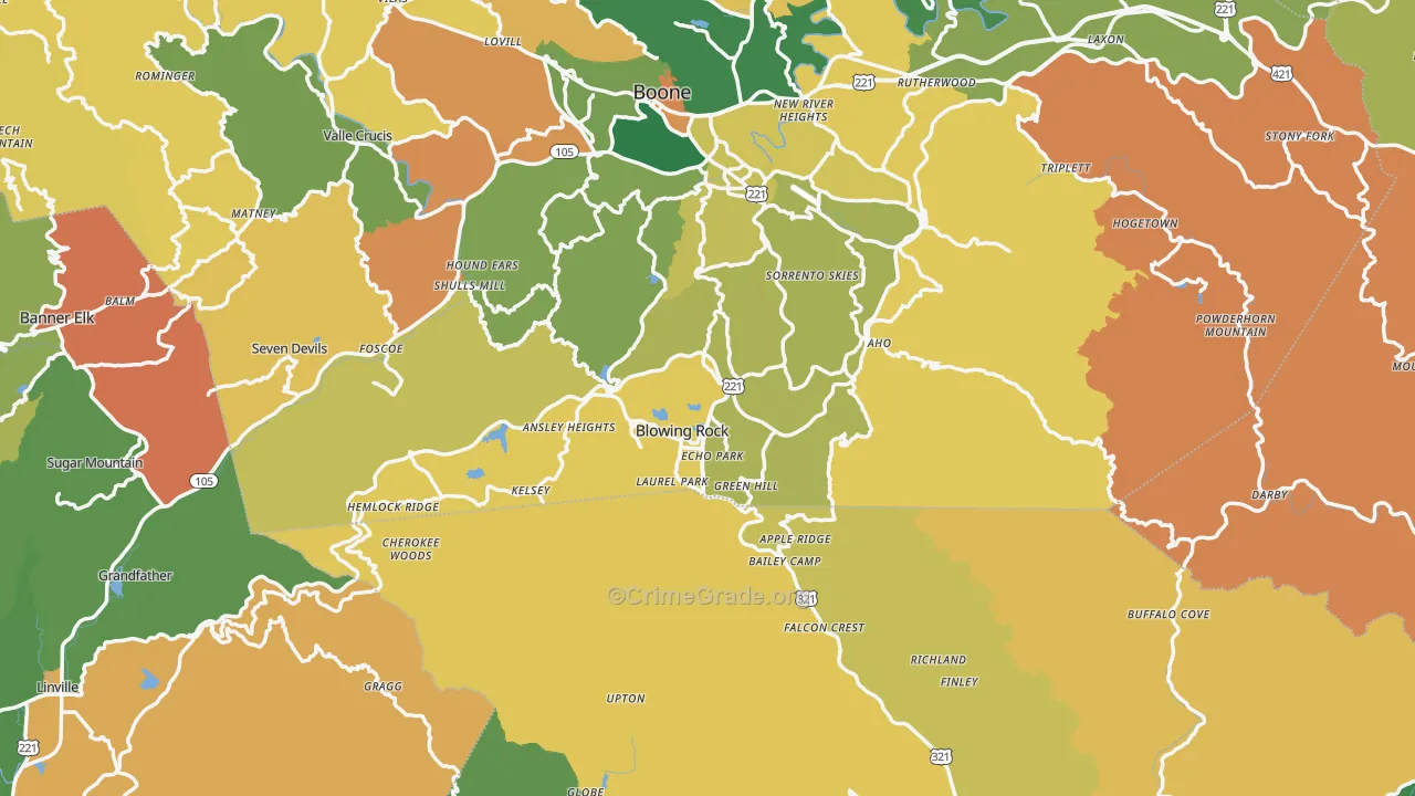Blowing Rock, NC Map of Murder Rates