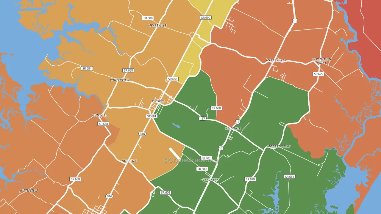 Bloxom, VA Map of Murder Rates