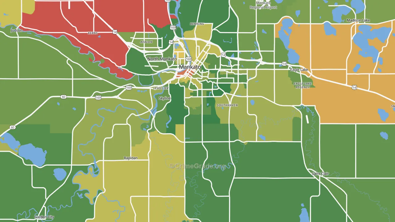 Blue Earth County, MN Map of Murder Rates