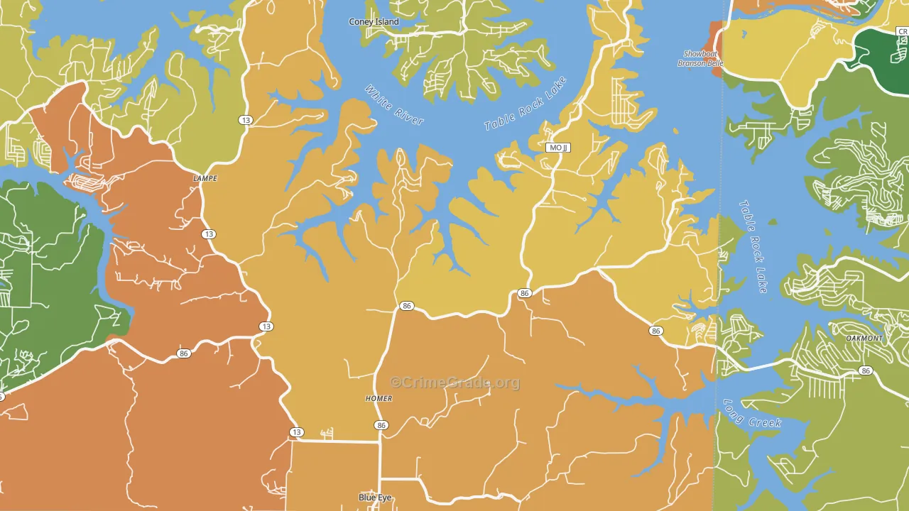 Blue Eye, MO Map of Murder Rates