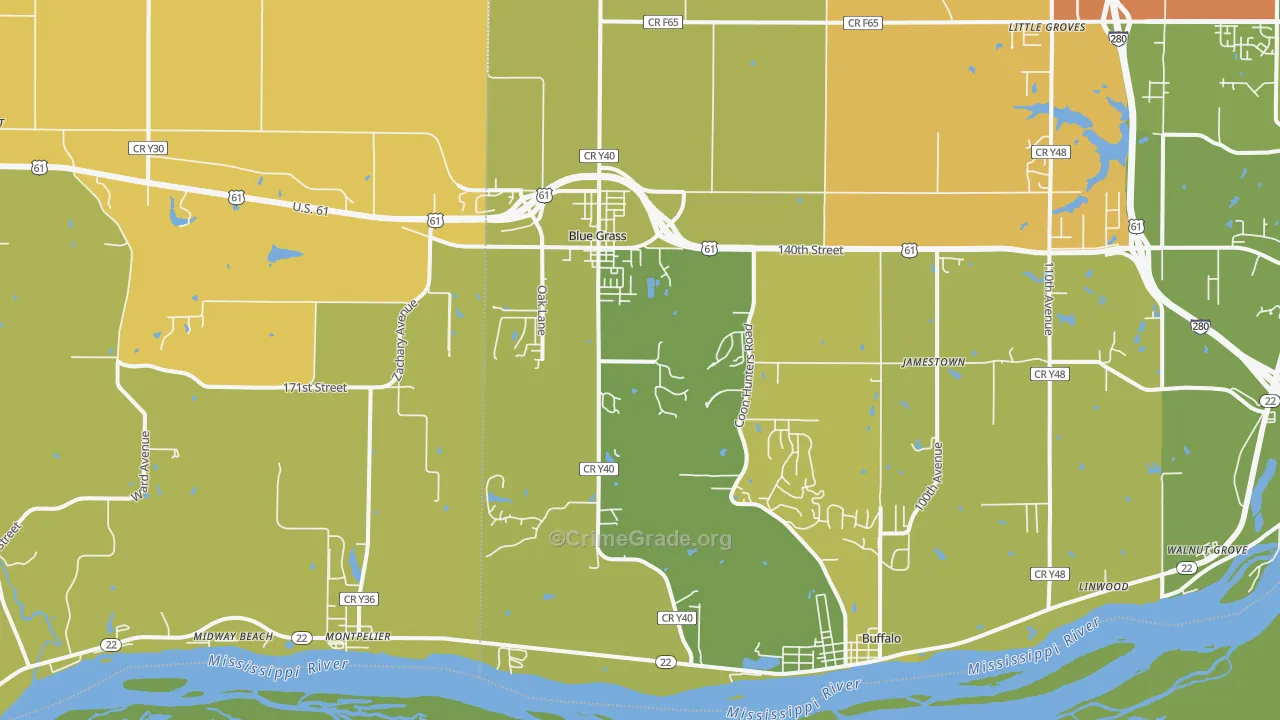 Blue Grass, IA Map of Murder Rates