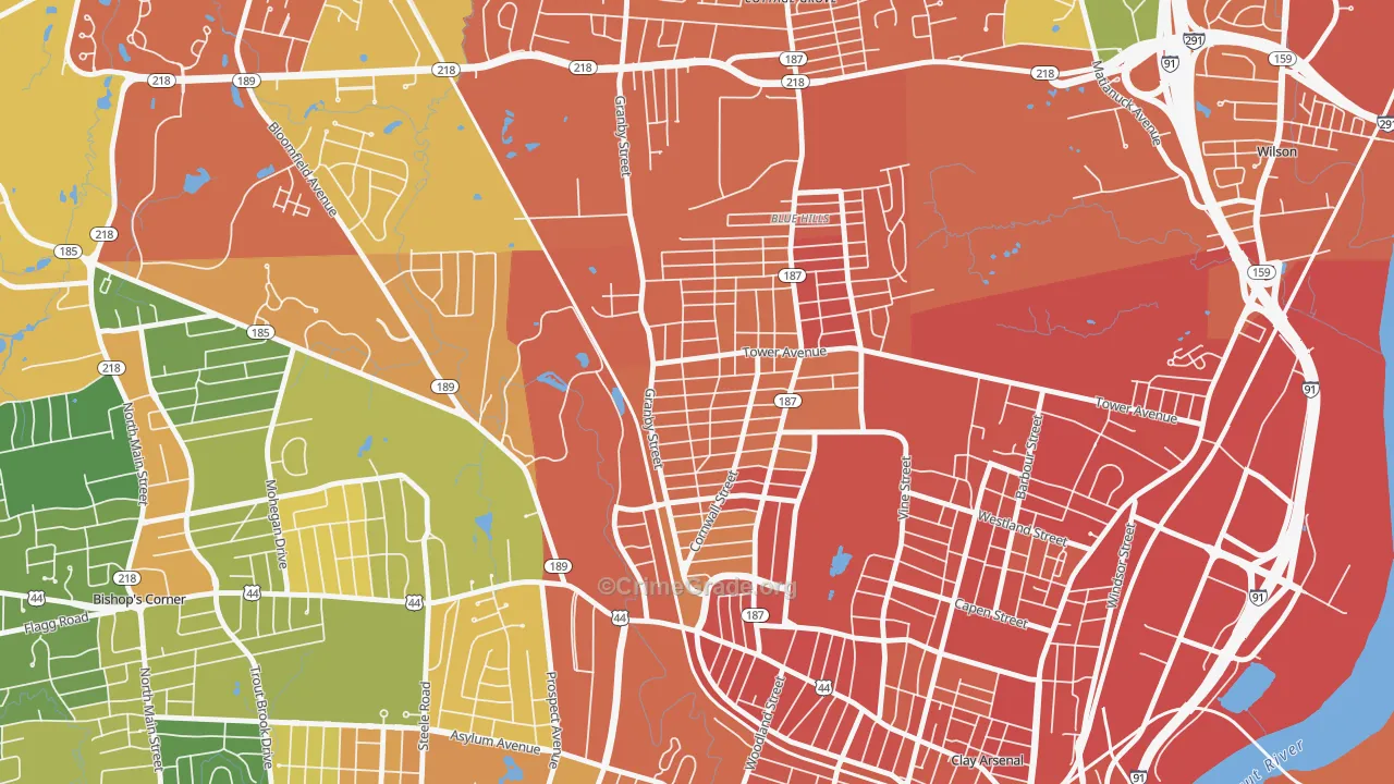 Blue Hills, Hartford, CT Map of Murder Rates