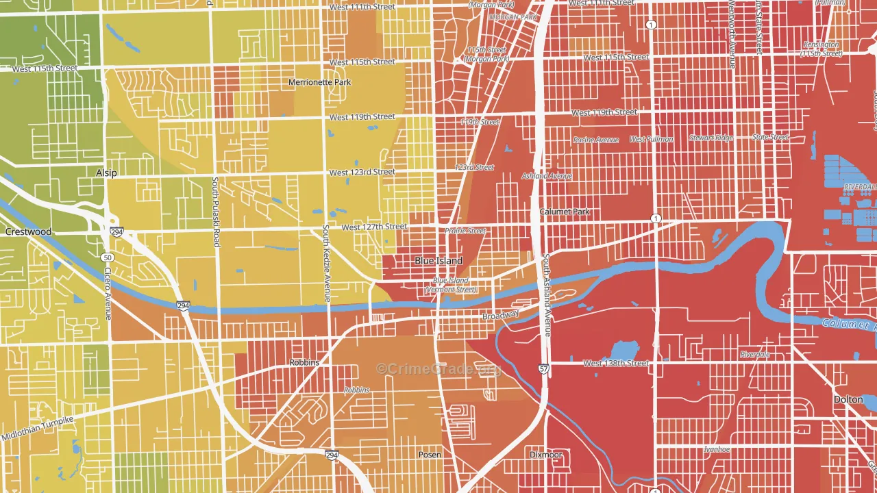 Blue Island, IL Map of Murder Rates