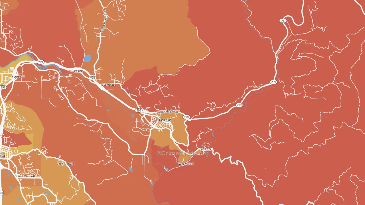 Blue Lake, CA Map of Murder Rates