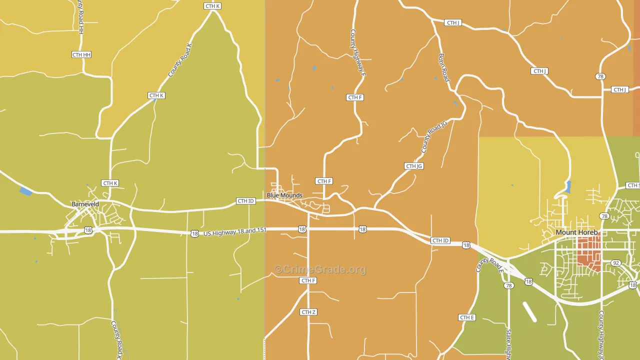 Blue Mounds, WI Map of Murder Rates