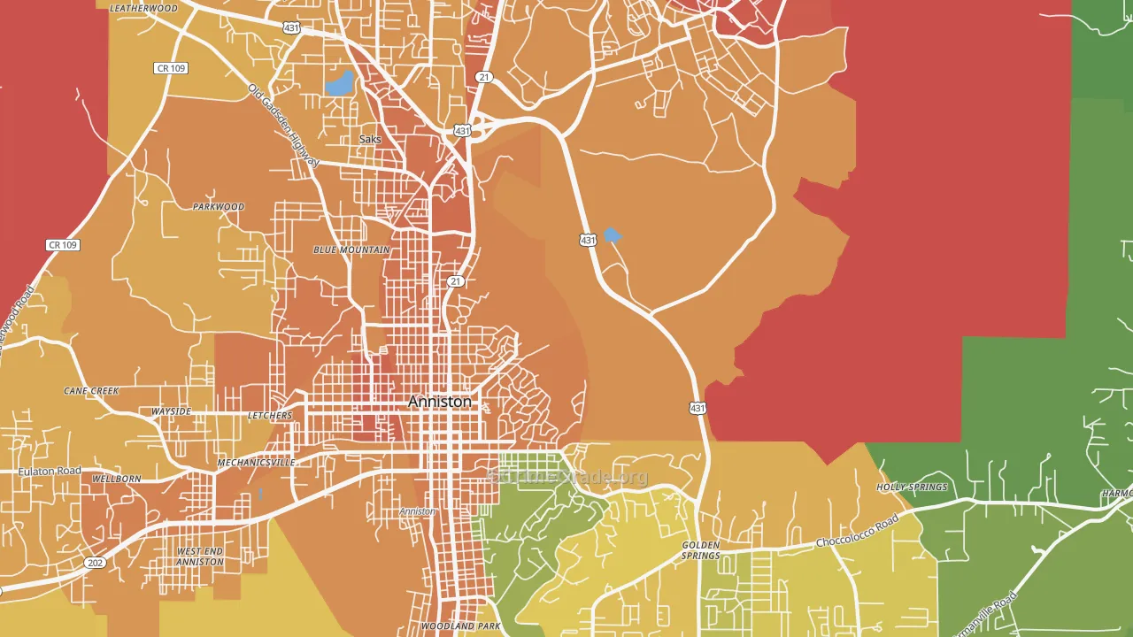 Blue Mountain, AL Map of Murder Rates