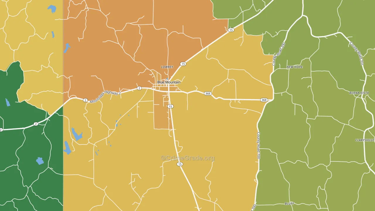 Blue Mountain, MS Map of Murder Rates