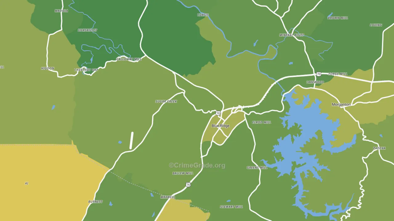 Blue Ridge, GA Map of Murder Rates