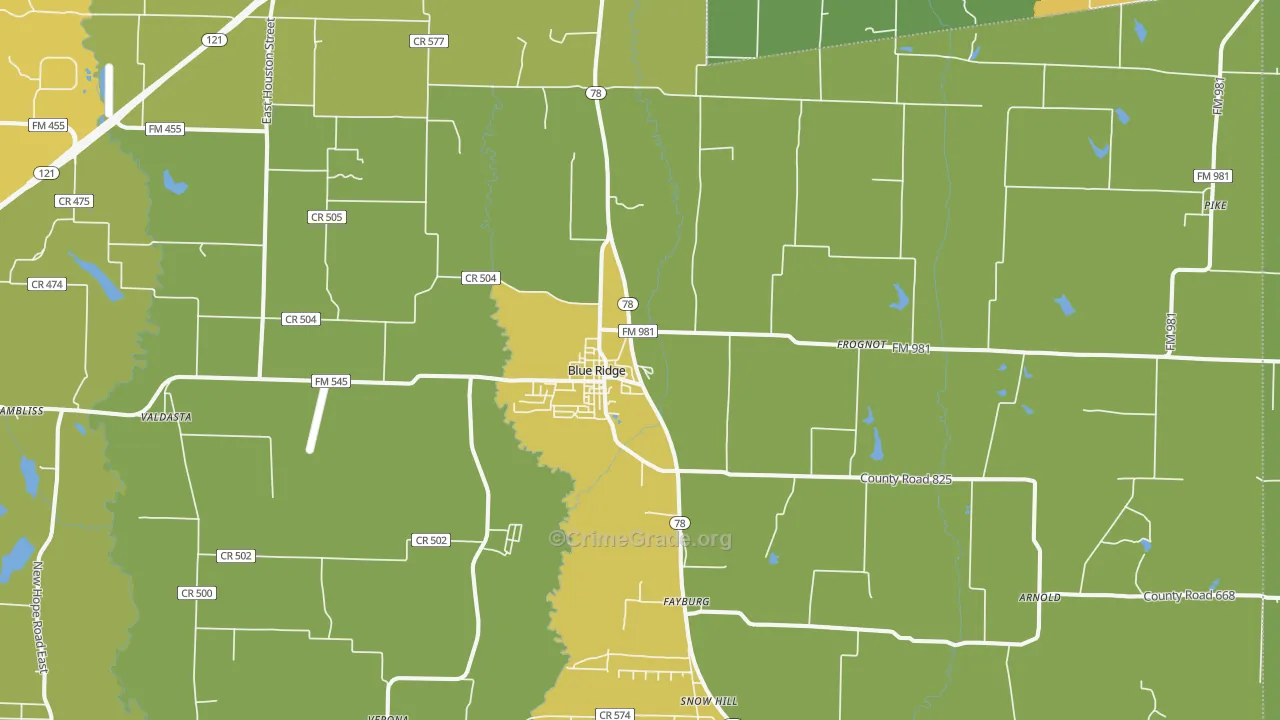 Blue Ridge, TX Map of Murder Rates