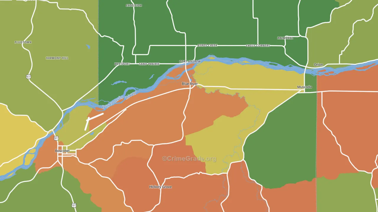 Blue River, WI Map of Murder Rates