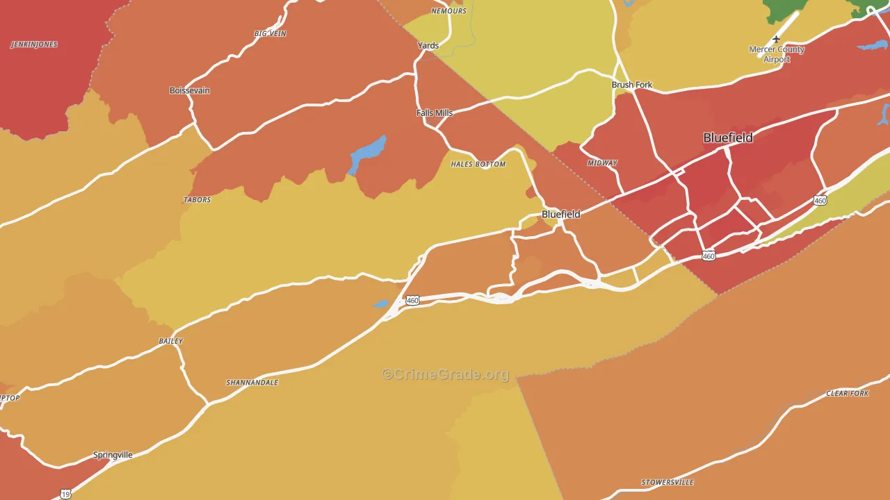 Bluefield, VA Map of Murder Rates