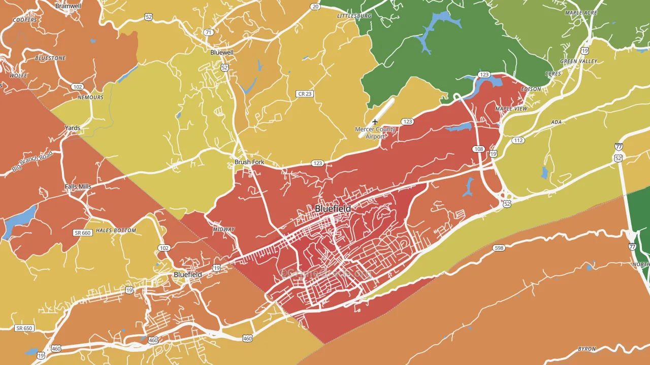 Bluefield, WV Map of Murder Rates