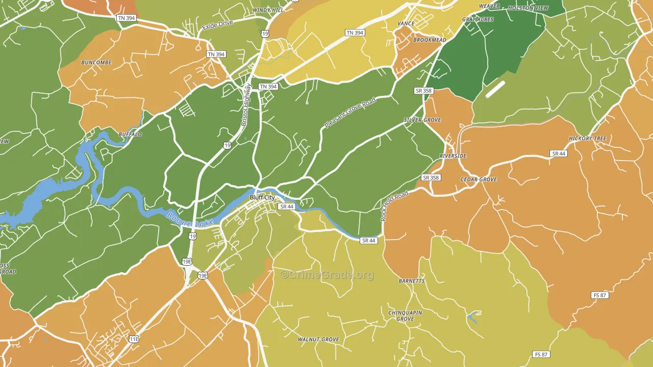 Bluff City, TN Map of Murder Rates