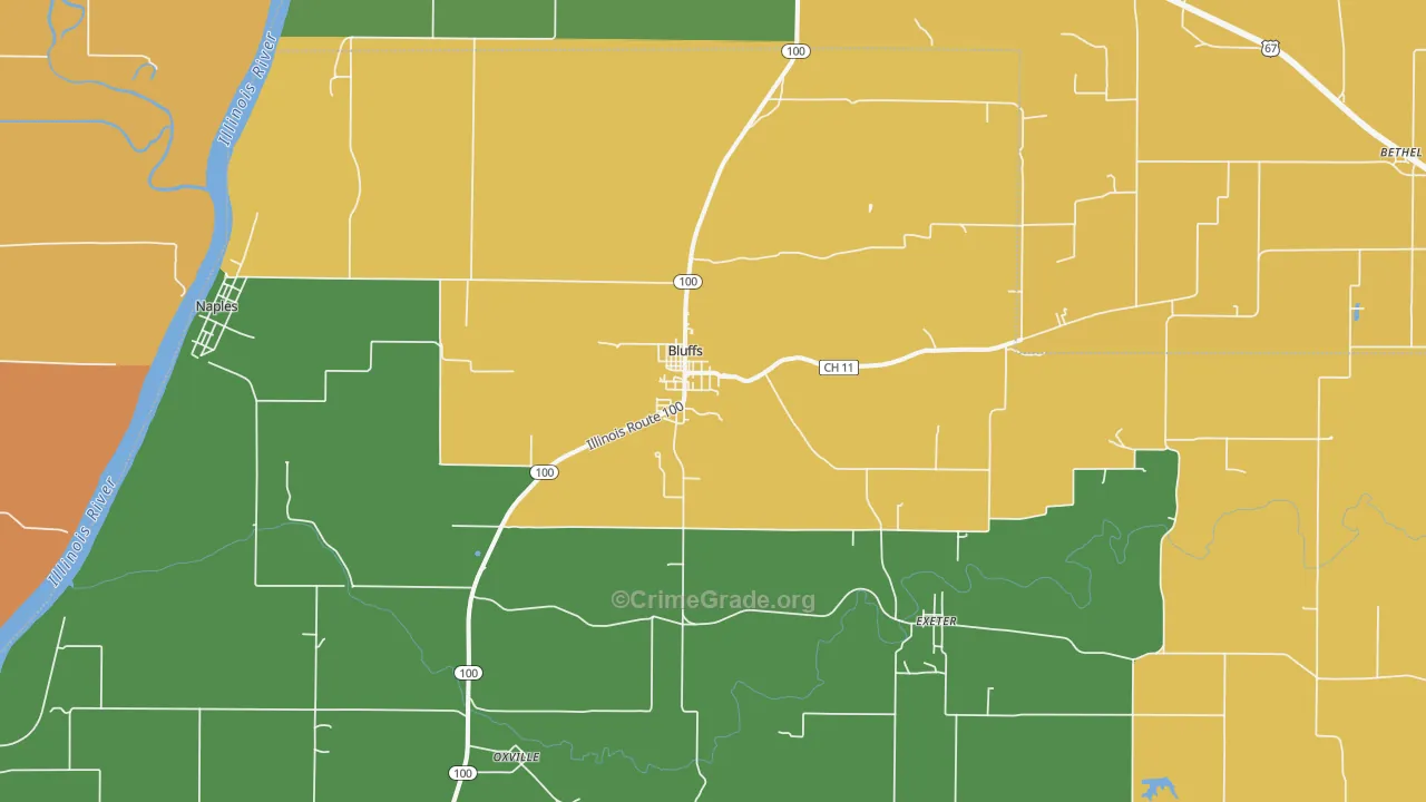 Bluffs, IL Map of Murder Rates
