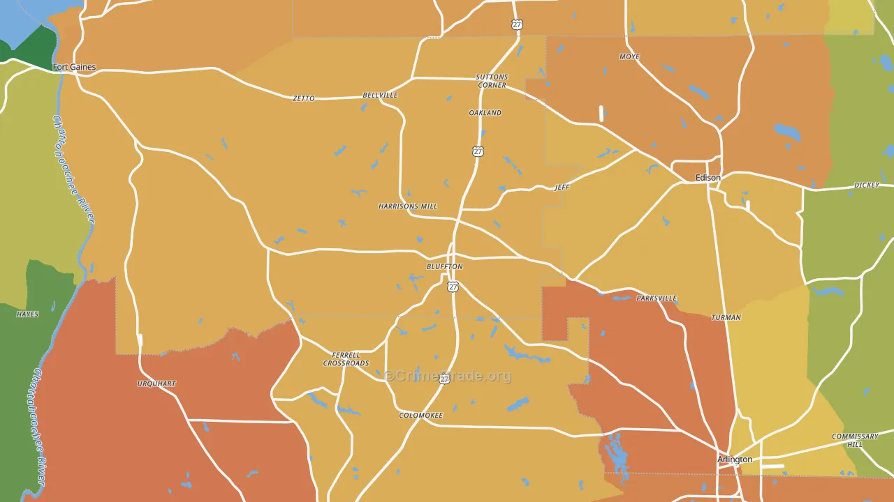 Bluffton, GA Map of Murder Rates