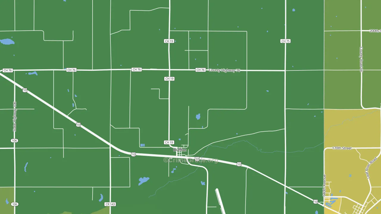 Bluffton, MN Map of Murder Rates