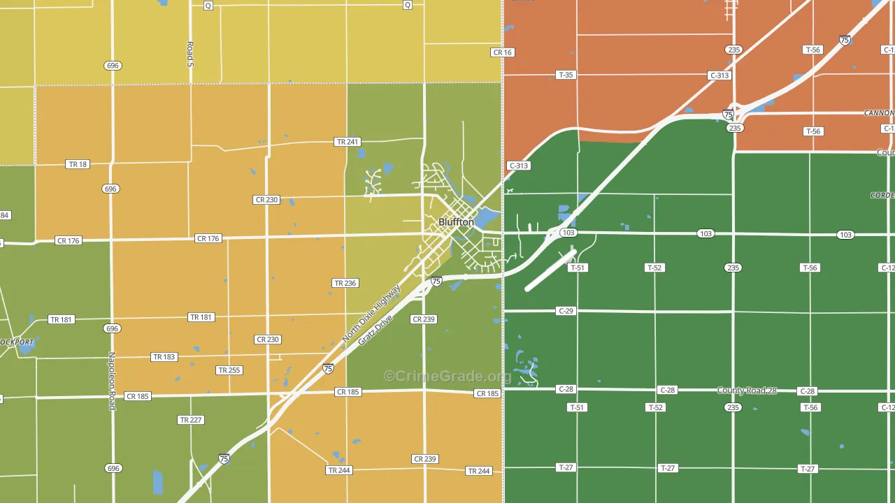 Bluffton, OH Map of Murder Rates