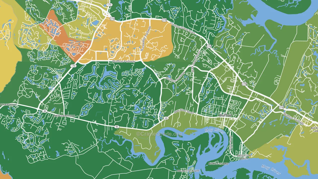 Bluffton, SC Map of Murder Rates