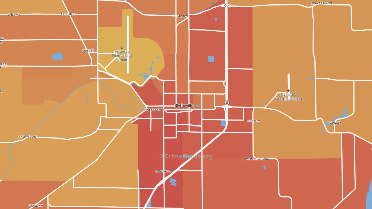 Blytheville, AR Map of Murder Rates