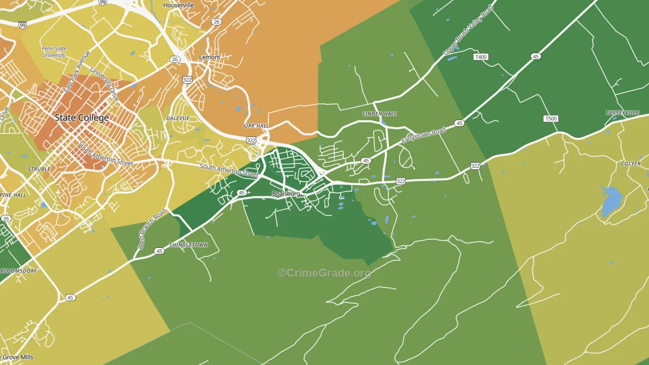 Boalsburg, PA Map of Murder Rates