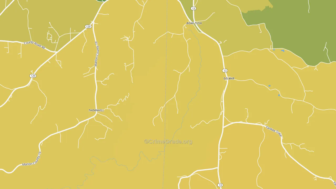 Boar Tush, AL Map of Murder Rates