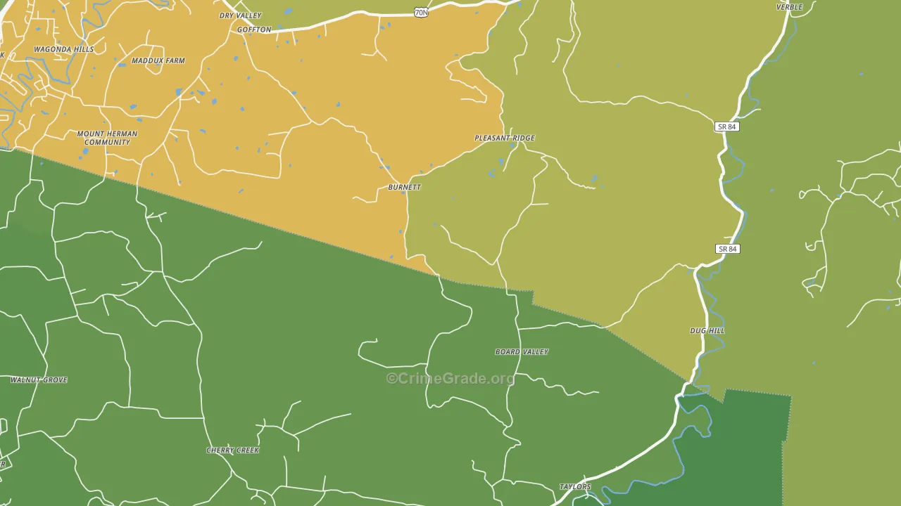 Board Valley, TN Map of Murder Rates