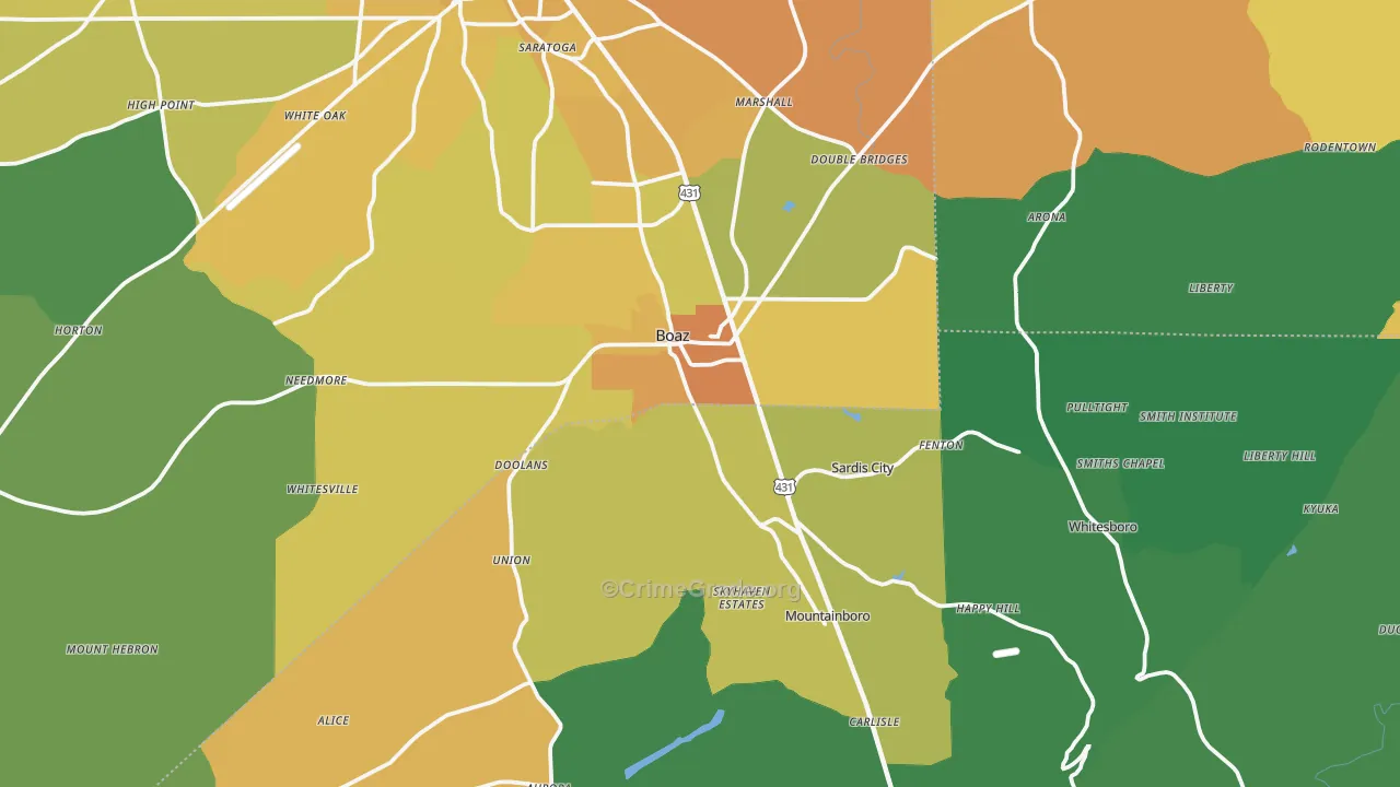 Boaz, AL Map of Murder Rates