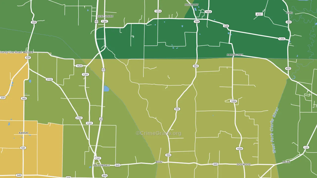 Boaz, KY Map of Murder Rates