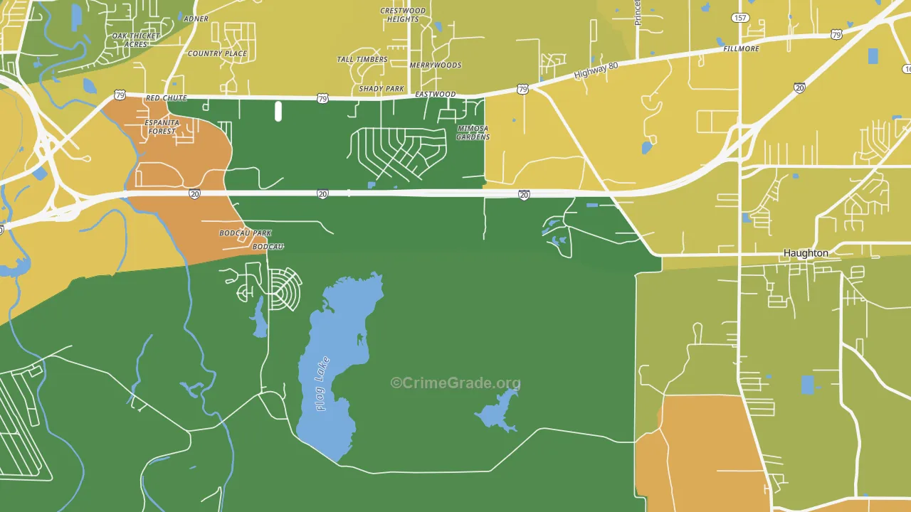 Bodcau, LA Map of Murder Rates