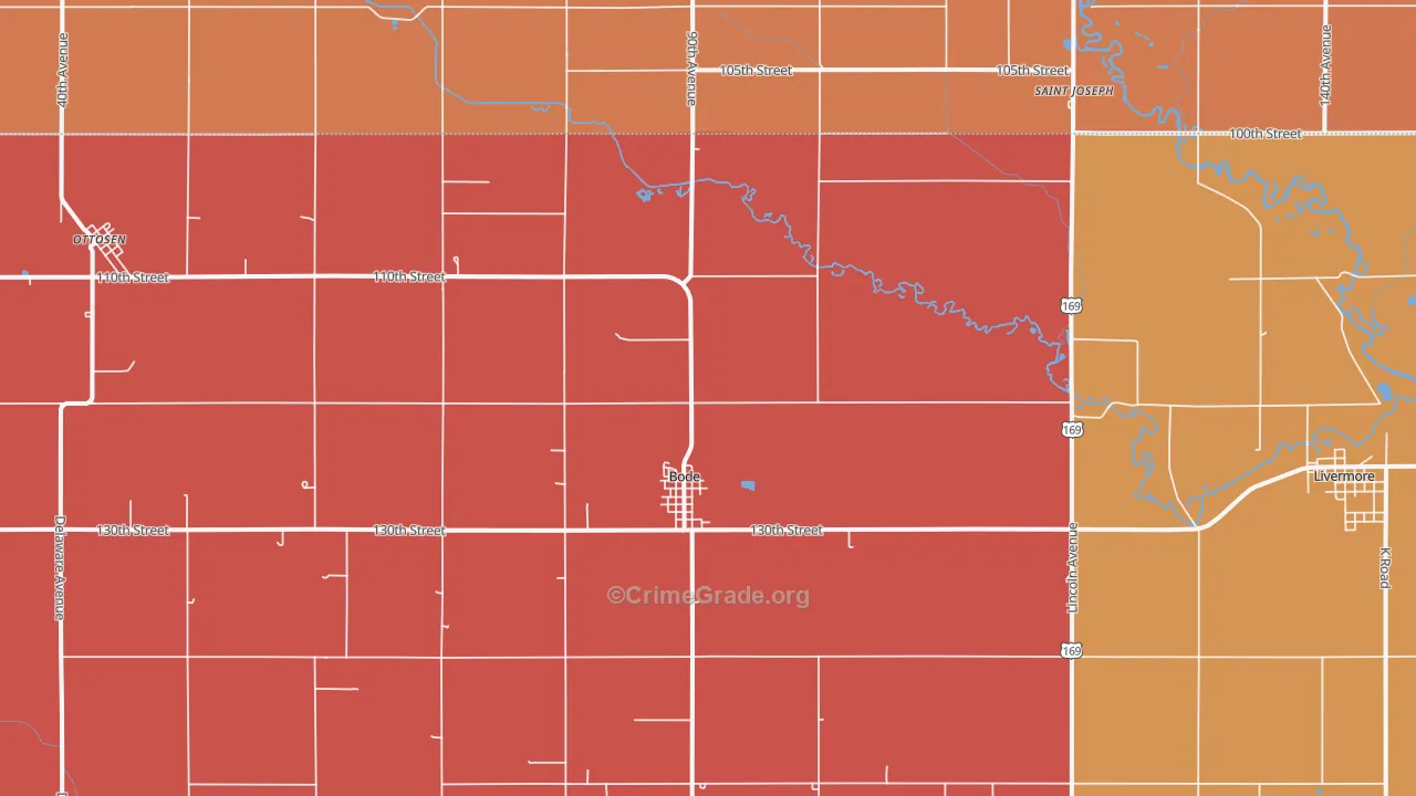 Bode, IA Map of Murder Rates