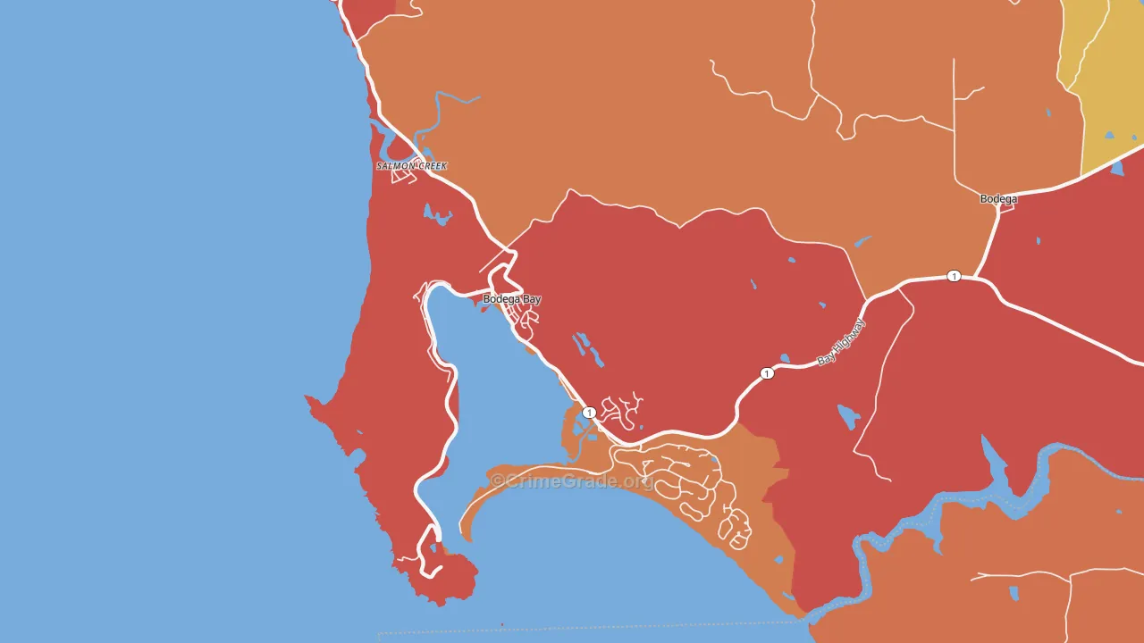 Bodega Bay, CA Map of Murder Rates