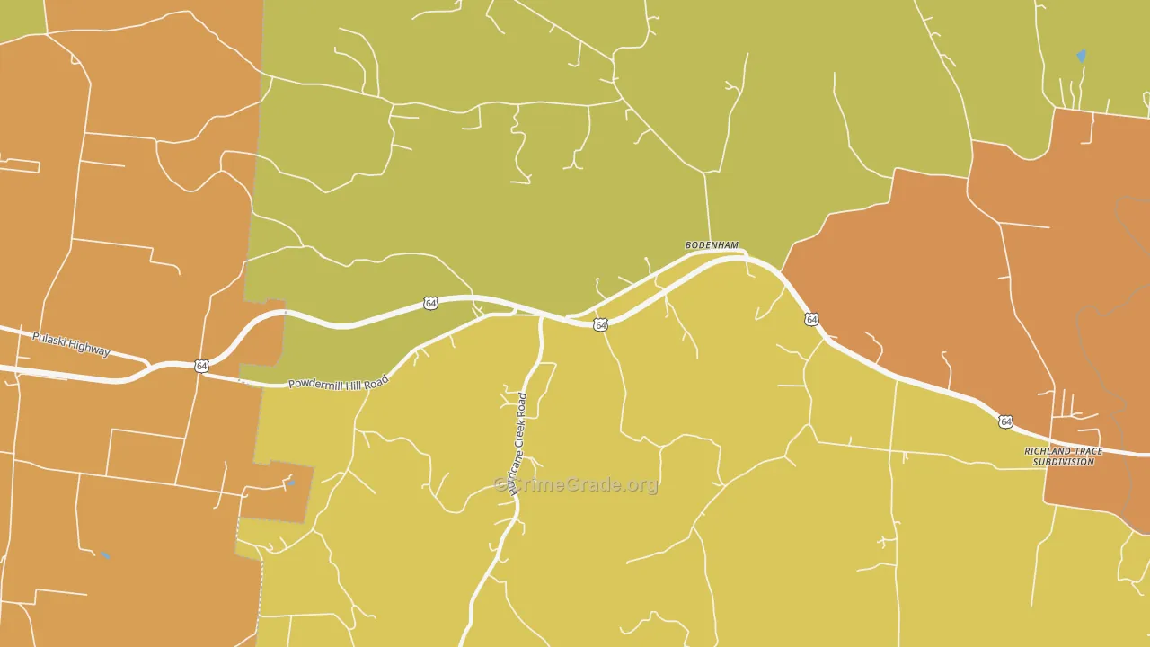 Bodenham, TN Map of Murder Rates