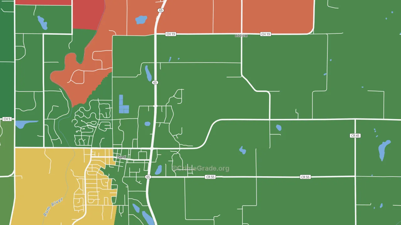 Bodum, MN Map of Murder Rates