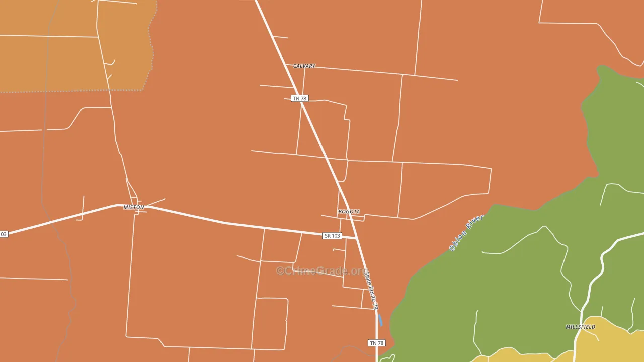 Bogota, TN Map of Murder Rates