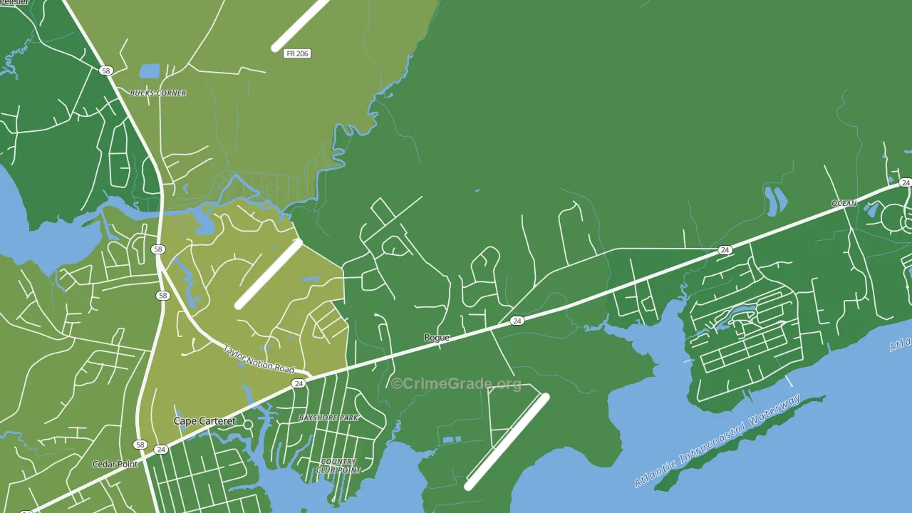 Bogue, NC Map of Murder Rates