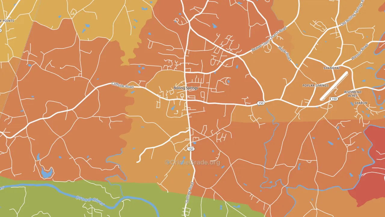 Boiling Springs, NC Map of Murder Rates