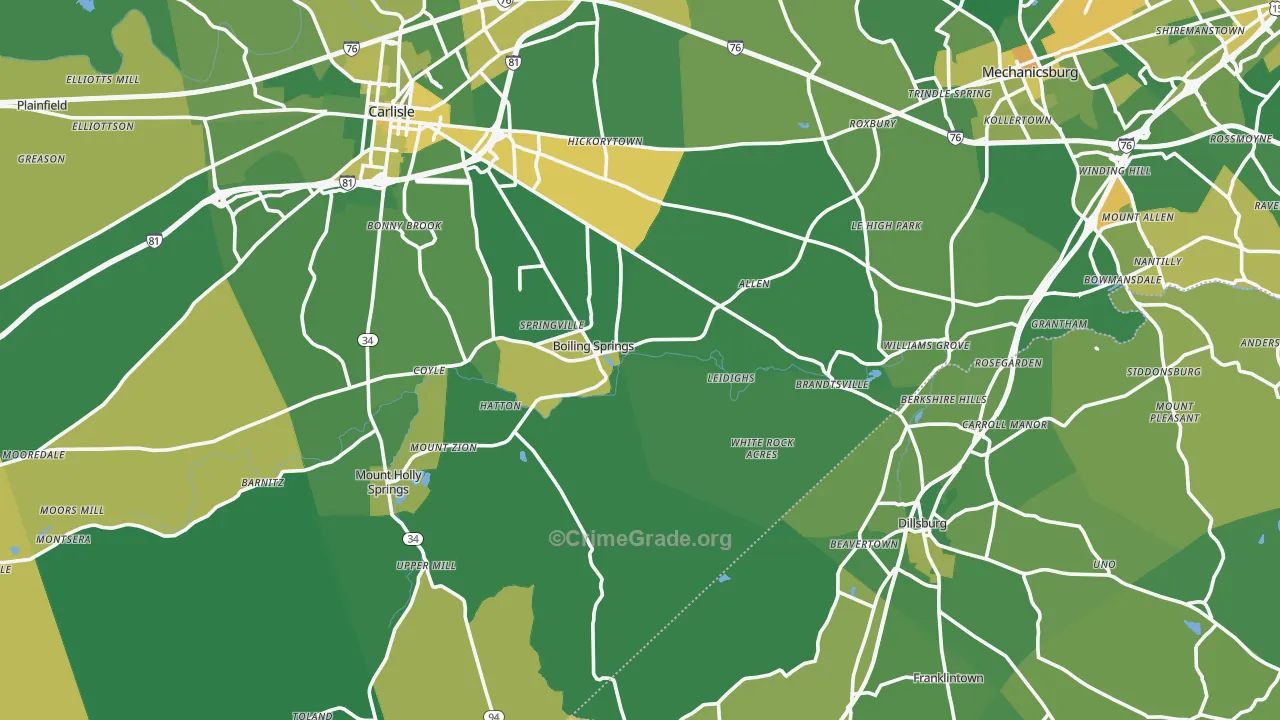 Boiling Springs, PA Map of Murder Rates