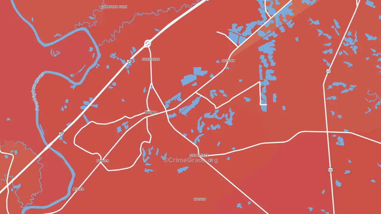 Boligee, AL Map of Murder Rates