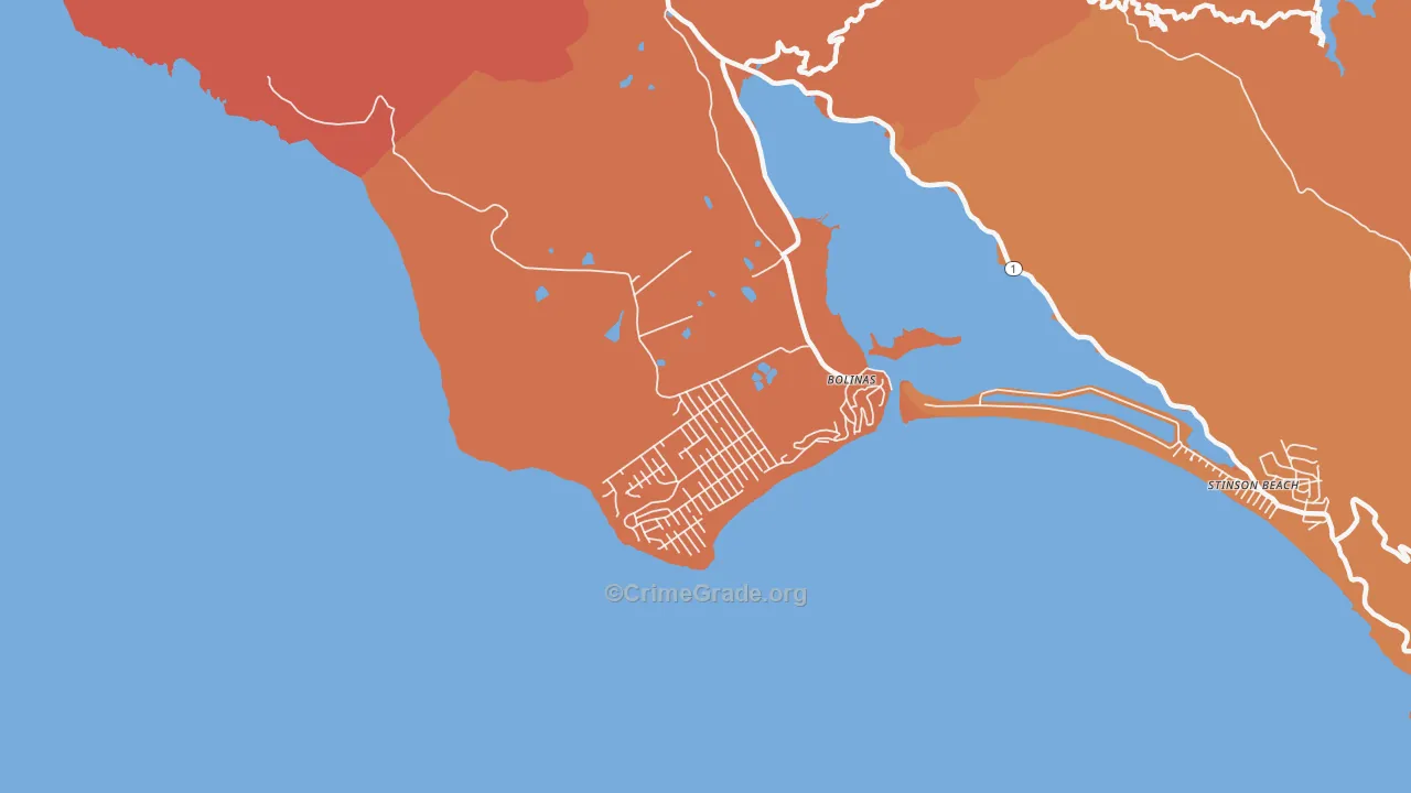 Bolinas, CA Map of Murder Rates