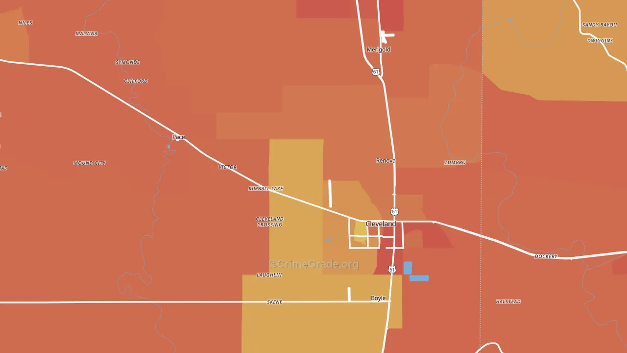 Bolivar County, MS Map of Murder Rates
