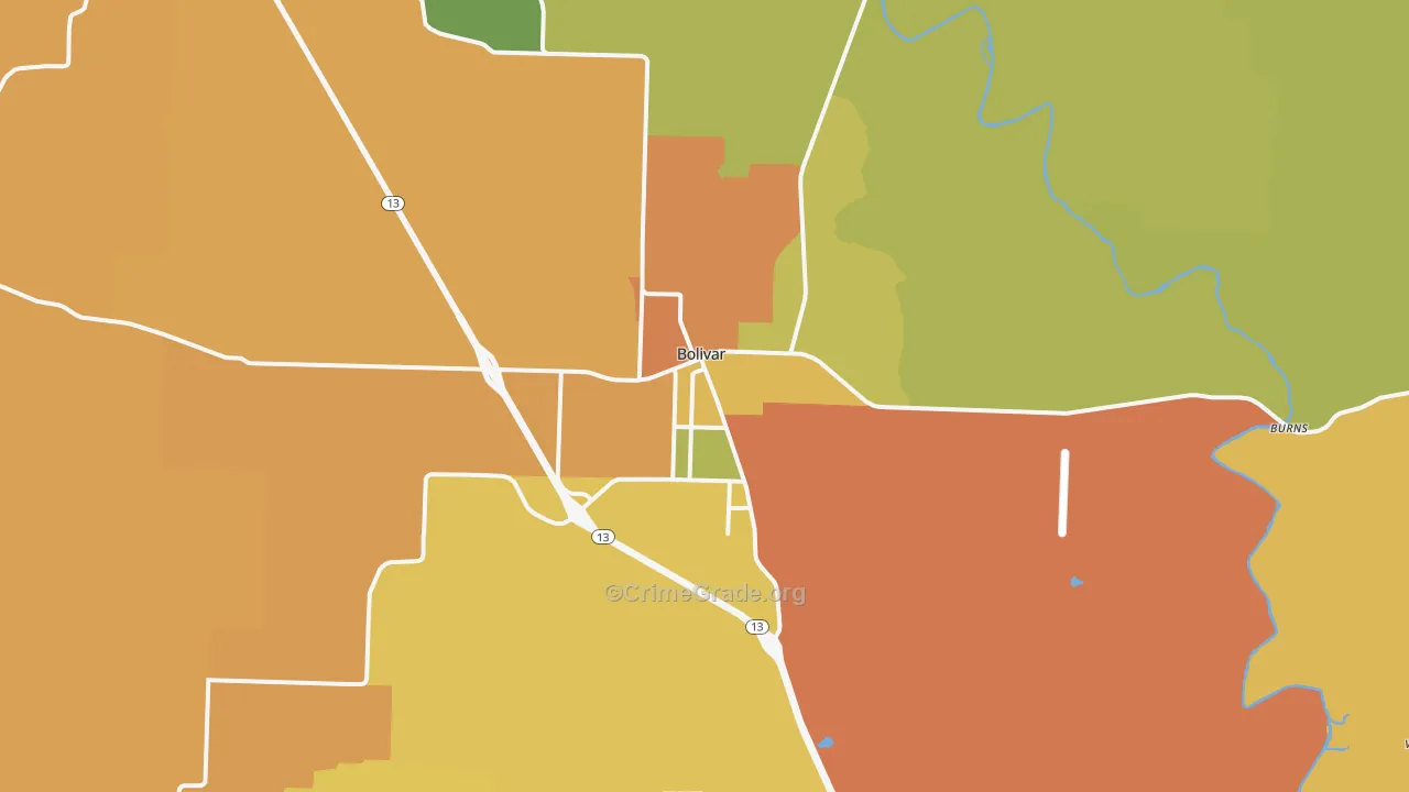 Bolivar, MO Map of Murder Rates