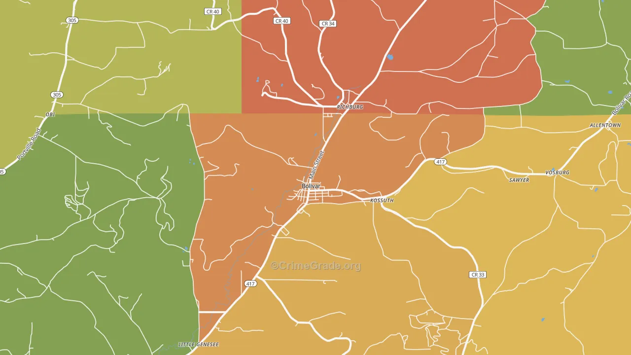 Bolivar, NY Map of Murder Rates