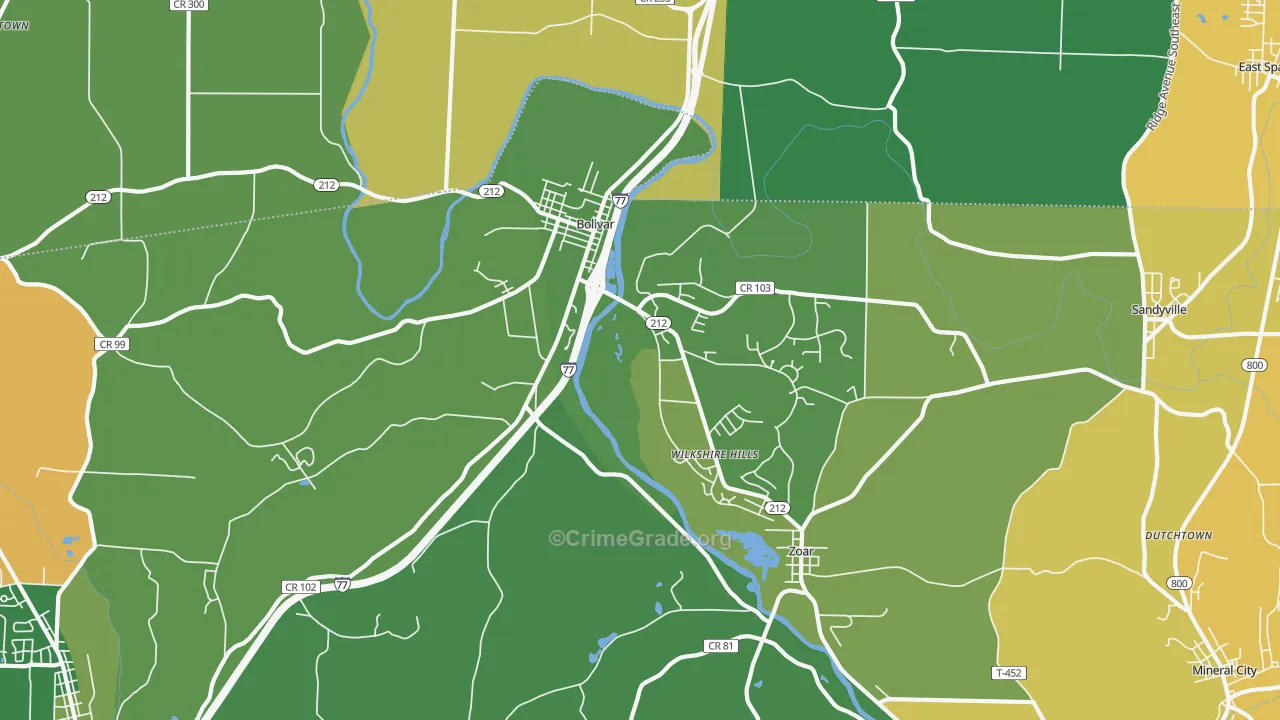 Bolivar, OH Map of Murder Rates
