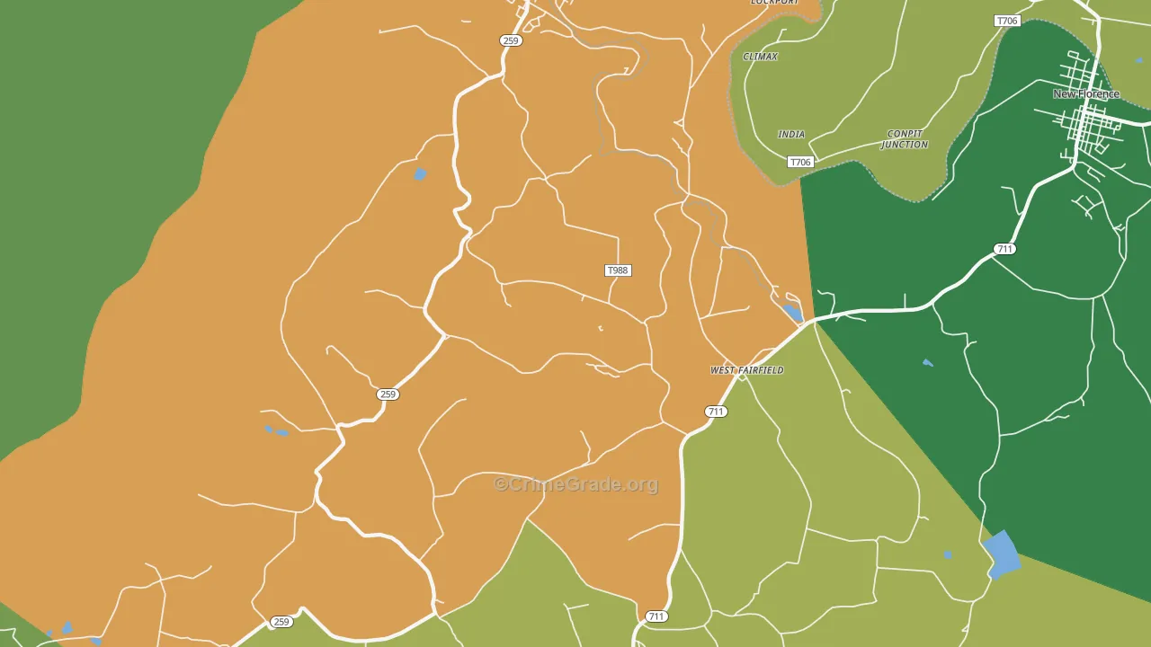 Bolivar, PA Map of Murder Rates
