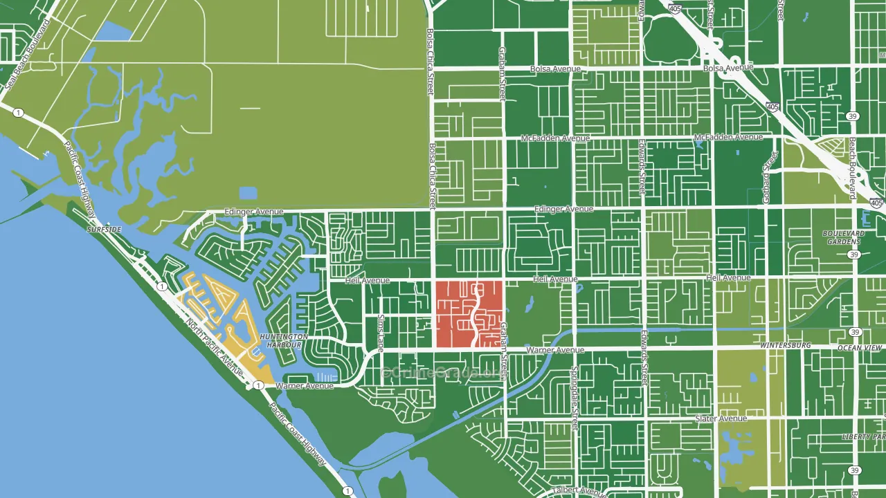 Bolsa Chica-Heil, Huntington Beach, CA Map of Murder Rates