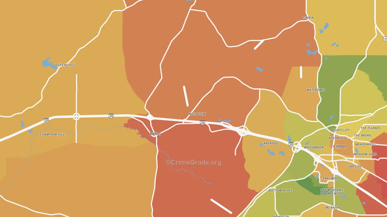 Bolton, MS Map of Murder Rates