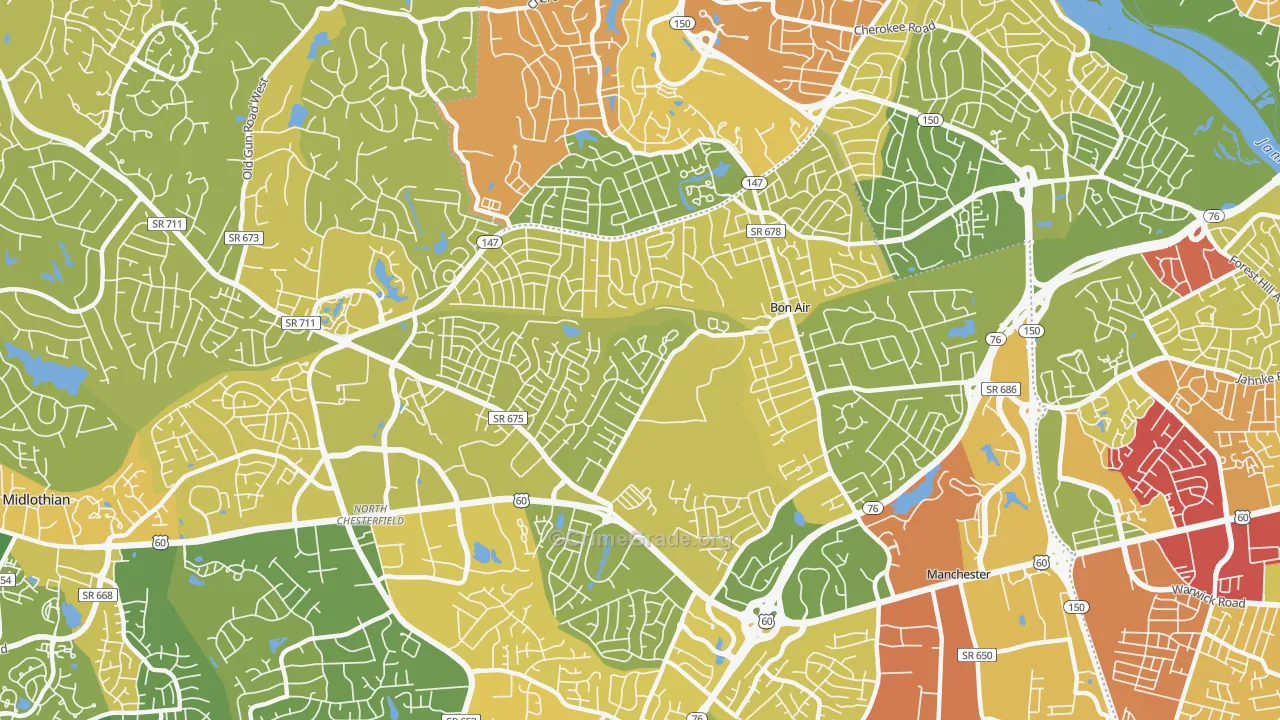 Bon Air, VA Map of Murder Rates